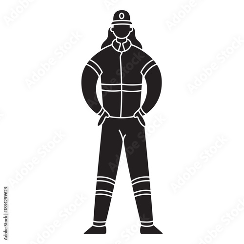 Female first responder fireman flat silhouette
