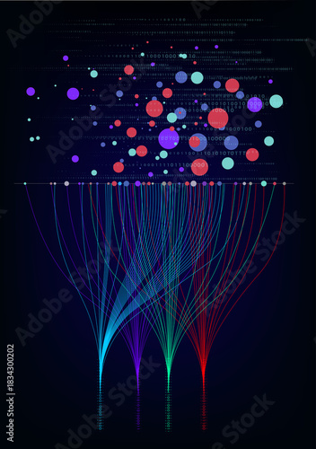 AI concept illustration showing data funneling into a neural network brain structure.