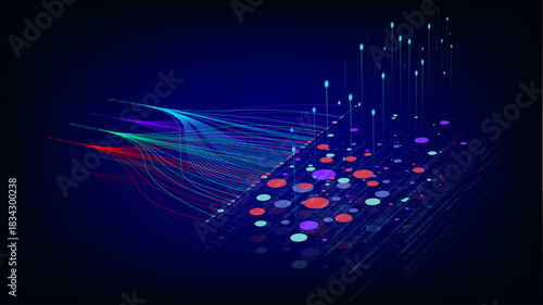 AI concept illustration showing data funneling into a neural network brain structure.