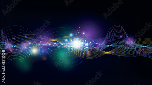 Digital Network Connection Wave with Fiber Optic Light Effects