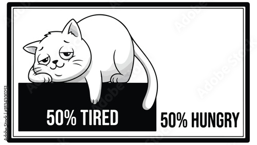 Tired and Hungry Cat: A Humorous Depiction of Exhaustion and Appetite.