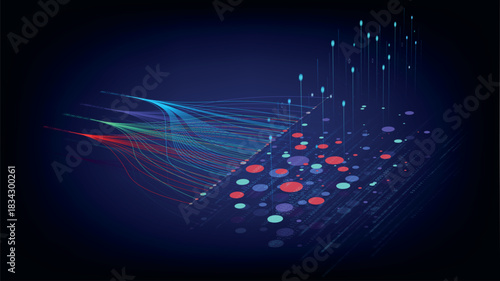 AI concept illustration showing data funneling into a neural network brain structure.