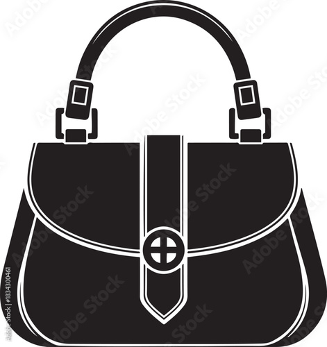 Black silhouette of a woman's handbag on white background purse accessory