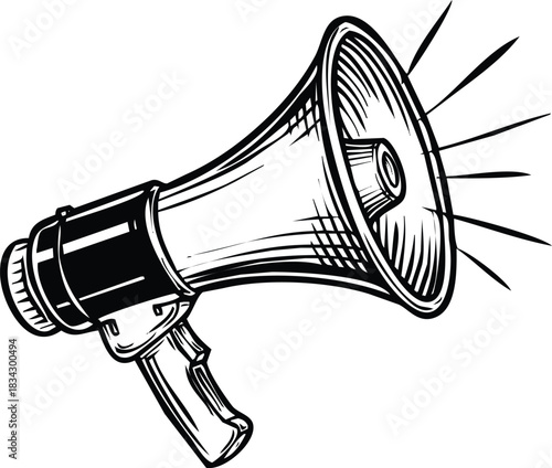 Megaphone retro style illustration of a loudspeaker on white background