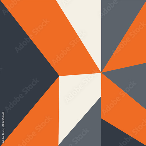 Vibrant geometric pattern with orange, gray, and white triangles