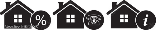 House icons with percentage phone and information symbols on white background home