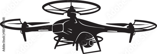 Vintage drone vector illustration silhouette design with an movie camera