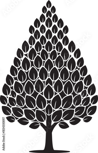 Stylized Tree Silhouette with Many Leaves Abstract Design foliage nature