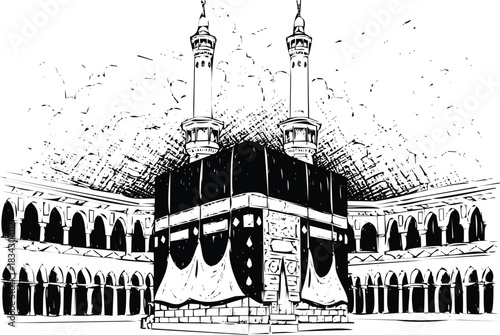 Kaaba and grand mosque illustration, mecca, islamic pilgrimage