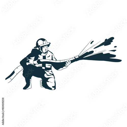 Kneeling firefighter illustration