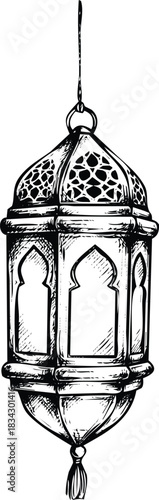 Hand drawn islamic lantern for ramadan celebration. middle eastern.