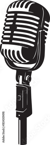 Retro studio microphone isolated on a white background for vintage music and radio broadcast audio equipment