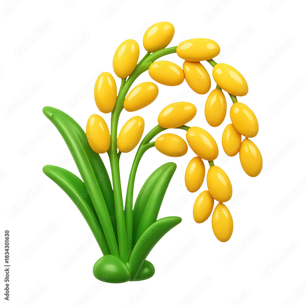 Obraz premium PNG Vibrant yellow rice plant illustration.