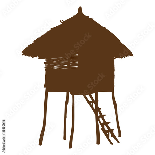 Beach bamboo hut silhouette