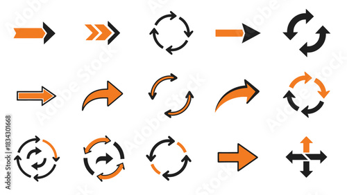 A collection of various arrows and directional symbols are displayed on a white background.