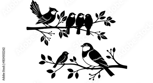 Charming Black Silhouette Birds Perched on Tree Branches for Rustic Home Decor Decals