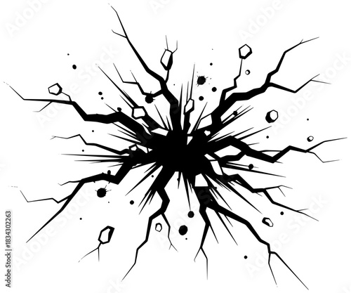 Dramatic explosion with cracks radiating outward showcasing power and destruction impact