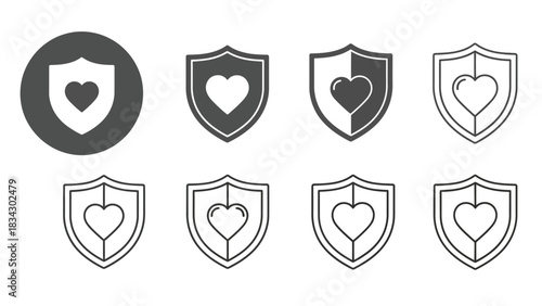 Shields with heart symbols represent protection and love.