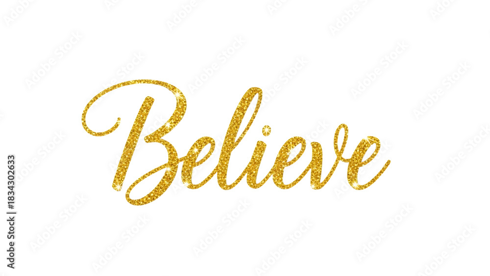 Naklejka premium Golden believe word art isolated on transparent background for christmas and inspiration