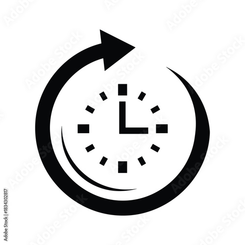 Black clock icon with circular arrow and white background time