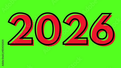 2026 Red Text Intro Animation on Green Screen | New Year Outline Title