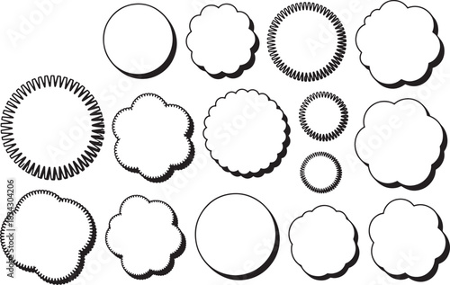 Collection of circle cloud and abstract shapes design elements in black and white