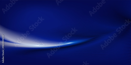 Abstract glowing wave lines on dark blue background. Dynamic wave pattern. Modern flowing wavy lines. Futuristic technology concept. Suit for banner, poster, cover, brochure, flyer, website