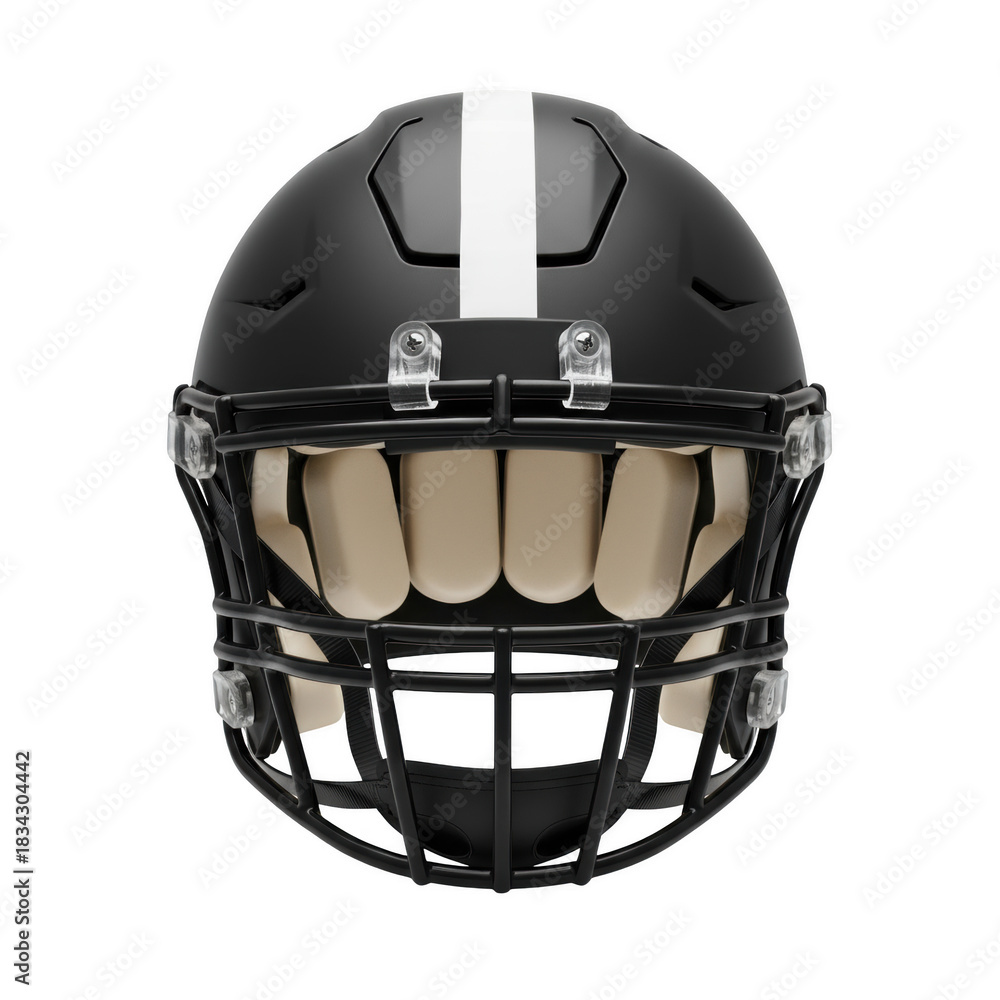Fototapeta premium Black Football Helmet Front View | Protective Sports Gear | Gridiron Helmet Design