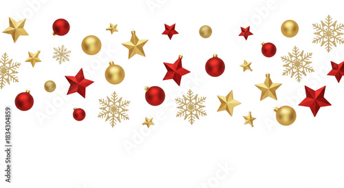 Festive Christmas Border Design with Gold Stars Red Ornaments and Snowflakes for Holiday Web Banners