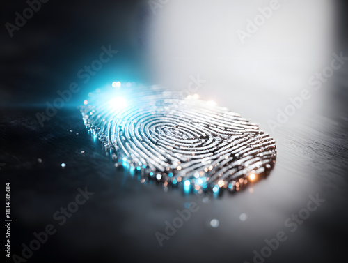 Wallpaper Mural Glowing fingerprint digital pattern biometric security cyber data blue light silver texture macro detail futuristic tech identity scan neon glow Torontodigital.ca