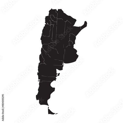 Solid black Argentina map silhouette, isolated on white
