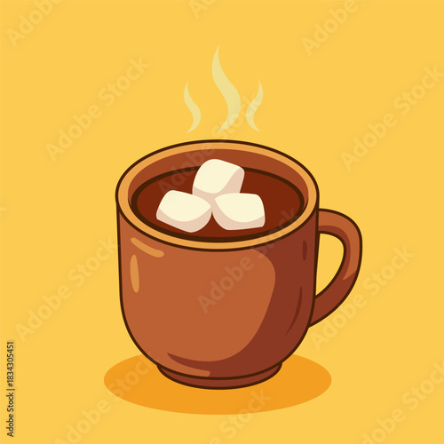 A warm cup of hot chocolate topped with three soft marshmallows, steaming gently in a cozy brown mug. A cute, simple, and comforting illustration perfect for winter, desserts, and cozy-themed designs.