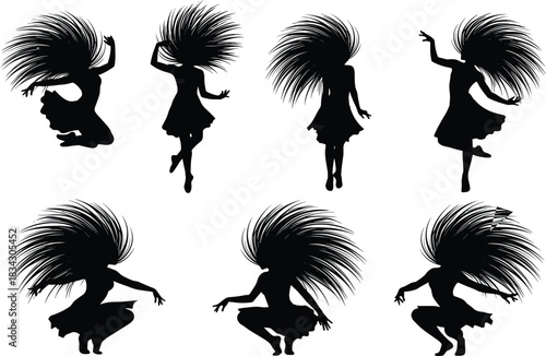 Fotografía High Energy Go-Go and Disco Dancer Silhouettes Vector Set, Illustrating Women with Big Hair in Dynamic Poses, Emphasizing Nightclub Entertainment, Retro Party, Movement, and Dance Fever Culture