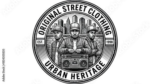 Original Street Clothing Urban Heritage Logo Design Featuring Three Men.
