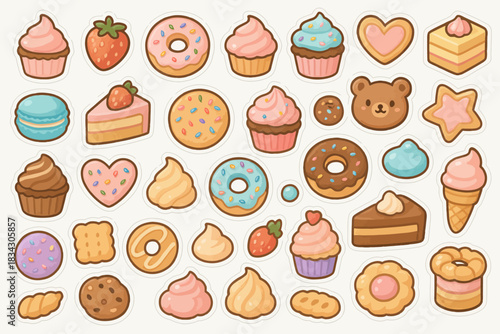 Cute assorted dessert stickers with cupcakes, donuts, and pastries