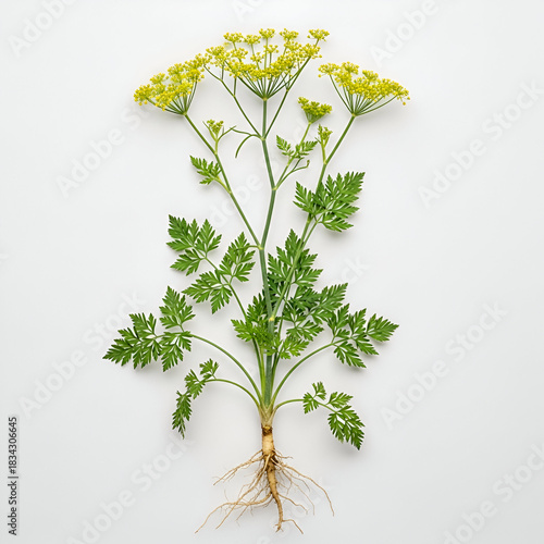 Foeniculum Vulgare ssp Piperitum Plant with Roots and Yellow Flowers