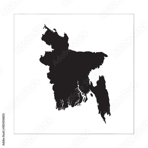 Solid black Bangladesh map silhouette, flat vector, isolated on white