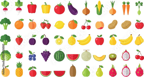 Colorful Tropical Fruits Icon Set – Detailed Vector Pack of Fresh Organic Fruits for Food Promotion, Healthy Lifestyle Designs, and Creative Media