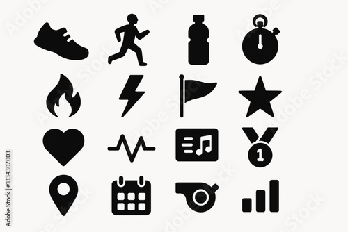 Silhouette icons of fitness and sports equipment
