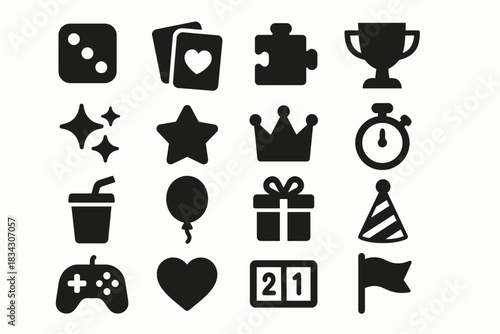 Icon collection: gaming, celebration, and leisure symbols