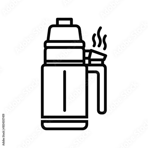 Thermos Bottle with Steaming Hot Drink Line Icon