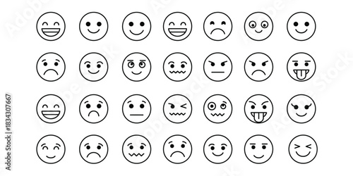 Collection of hand drawn faces expressing different emotions and feelings