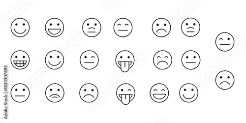 Collection of hand drawn emoticons expressing different emotions and feelings