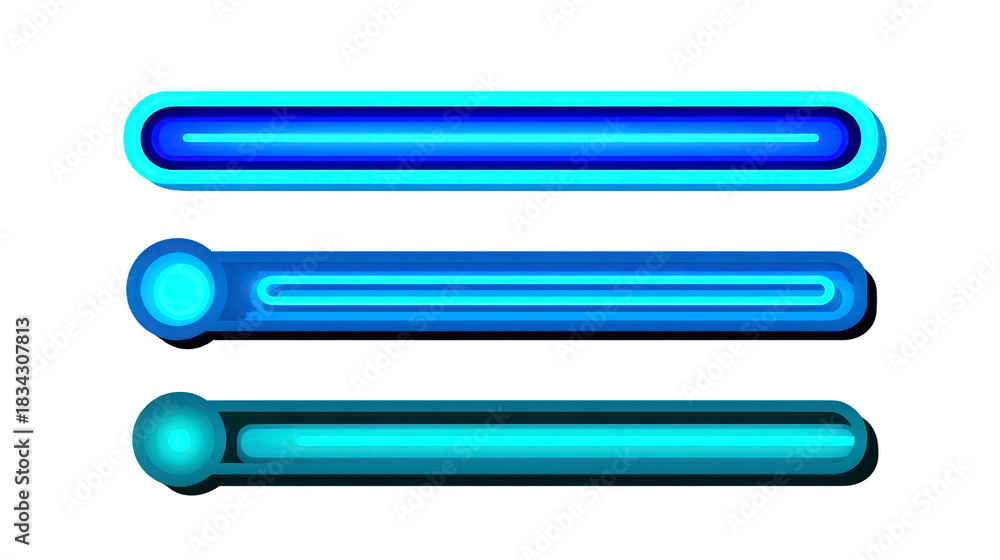 Fototapeta premium Glowing blue progress bar, futuristic user interface element, digital loading indicator, neon style, technology design, isolated on transparent background