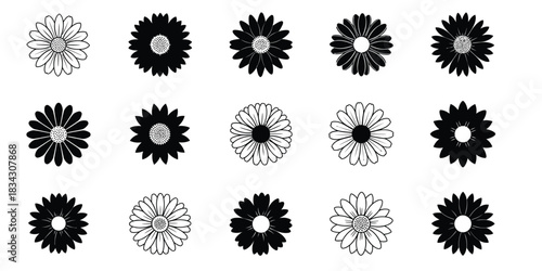 Collection of abstract floral grunge designs in black and white