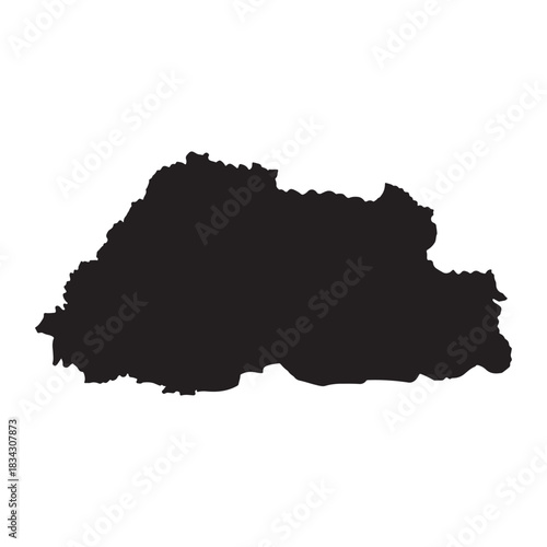 Solid black Bhutan map silhouette, isolated on white, simple vector shape