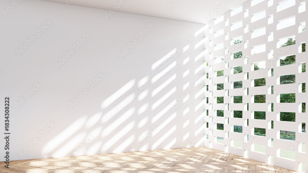 Obraz premium empty interior room shadow wall space background mock up architecture sunlight.