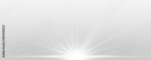 Glowing light with beam and flash. Lens flare, bright streak, radiant sun.