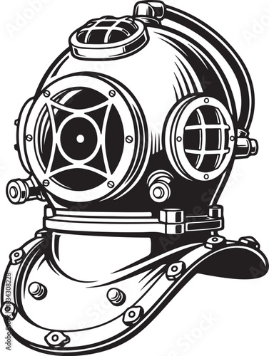 Vintage diving helmet illustration detailed antique deep sea exploration gear