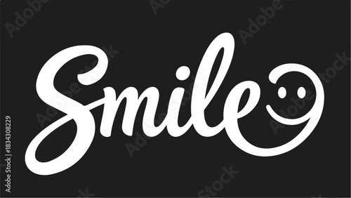Handwritten Smile Text with Smiley Face Icon.